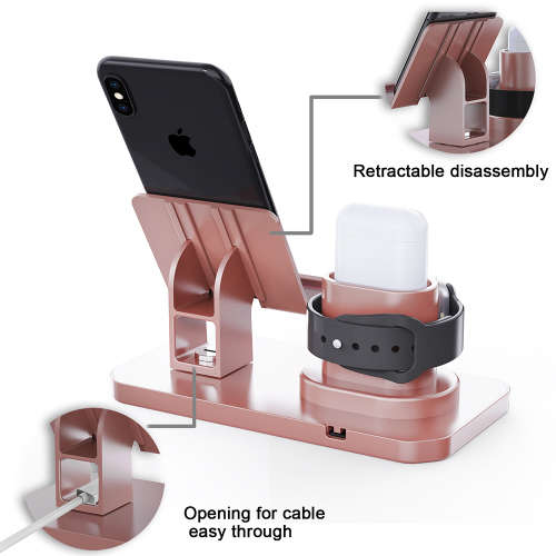 3 in 1 Charging Station for AirPods, iWatch Series & iPhone-Rose Gold Unboxed