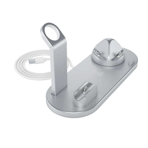 4 in 1 Wireless Charging Dock for iWatch/Airpods Pro/iPhone 11Pro-Silver Unboxed
