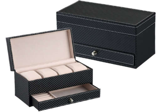 4 Slot Leather Watch Storage Box Case With Drawer Unboxed