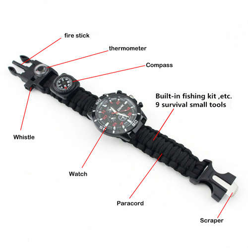 Outdoor Paracord Survival Watch Bracelet with Compass Whistle Unboxed