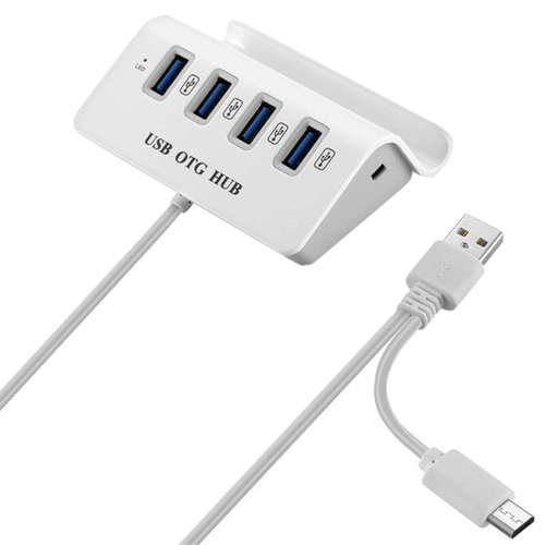 2 in 1 4-Port USB 2.0 Hub With Type C Interface & Phone Holder Unboxed