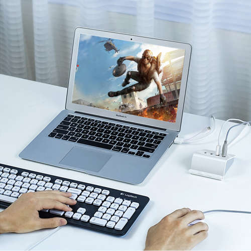 2 in 1 4-Port USB 2.0 Hub With Type C Interface & Phone Holder Unboxed