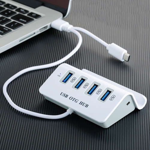2 in 1 4-Port USB 2.0 Hub With Type C Interface & Phone Holder Unboxed