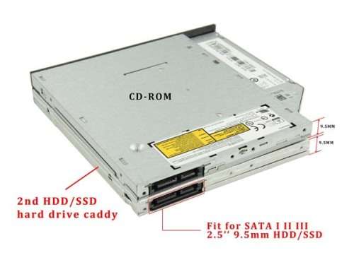 9.5mm SATA to SATA 2nd SSD HDD Hard Drive Caddy Adapter Tray Enclosures for Laptop Unboxed