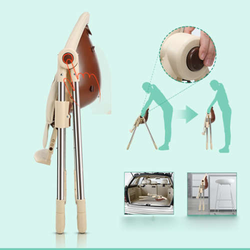 Portable foldable baby feeding High Chair-Brown Unboxed