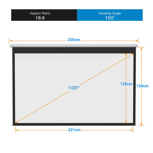 Manual Pull Down 16:9 Projector Screen - 100" Unboxed