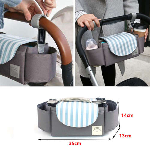 Baby Stroller Organiser Hanging Bag - Grey & Stripes Unboxed