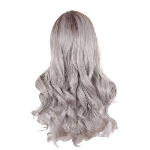 65cm Fashion Silver Gray Long Wavy Synthetic Wig For Women Unboxed