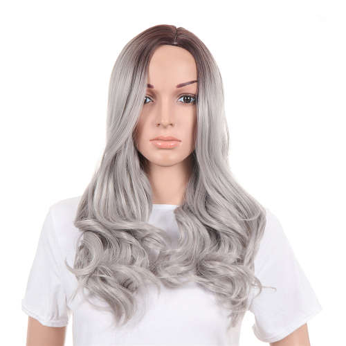 65cm Fashion Silver Gray Long Wavy Synthetic Wig For Women Unboxed