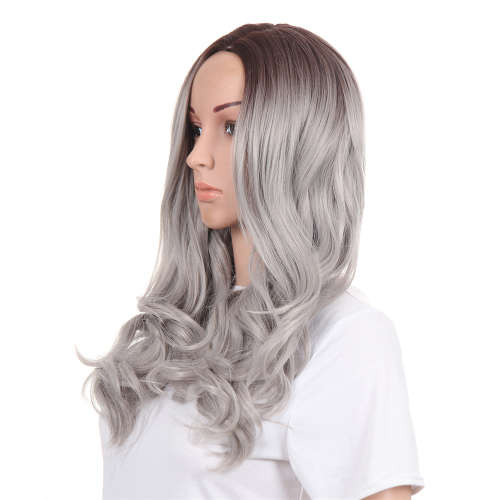 65cm Fashion Silver Gray Long Wavy Synthetic Wig For Women Unboxed