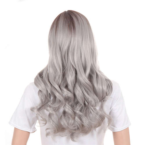 65cm Fashion Silver Gray Long Wavy Synthetic Wig For Women Unboxed