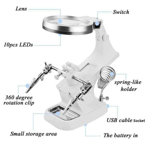 3X 4.5X LED Light Helping Hands Magnifier Station Unboxed