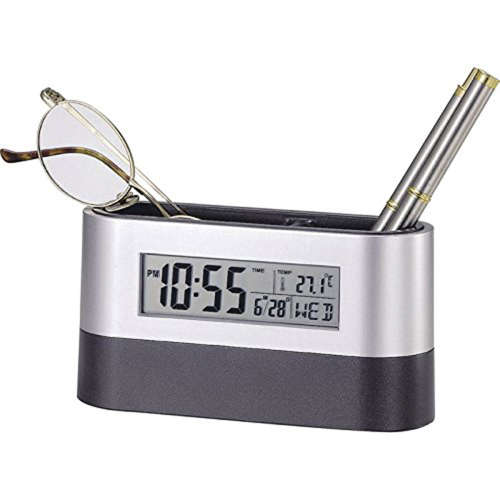 Office Desktop Storage Pen Holder With Digital Alarm Clock Timer Unboxed