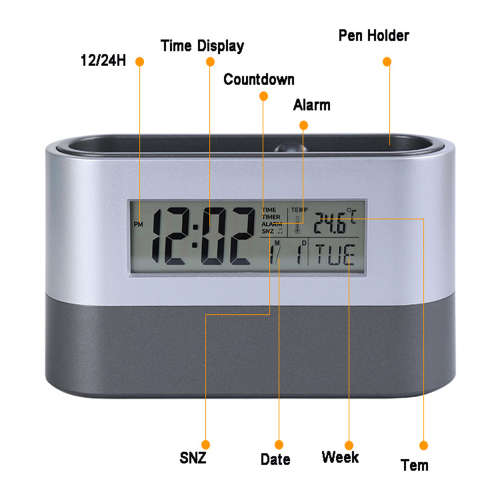 Office Desktop Storage Pen Holder With Digital Alarm Clock Timer Unboxed