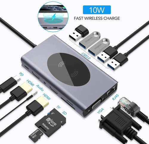 14-in-1 USB-C Hub Laptop Docking Station & Wireless Charger Unboxed