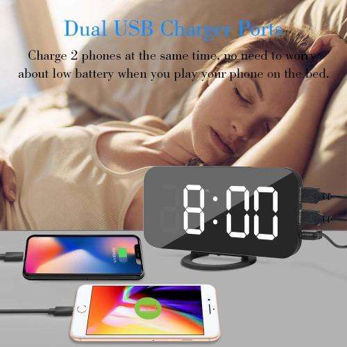 Large LED Display Digital Alarm Clock with Dual USB-Black&White Unboxed