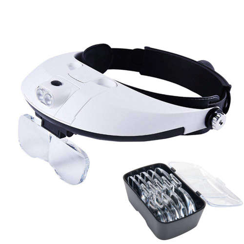 2 LED Headband Illuminated Magnifier with 5 Replaceable Lens Unboxed