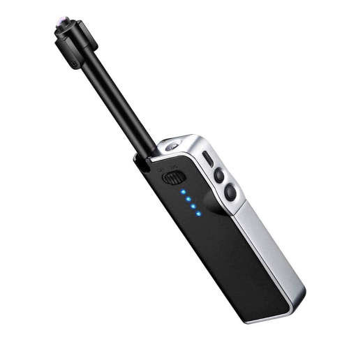 Portable USB Retractable Plasma Lighter with Flashlight - Black