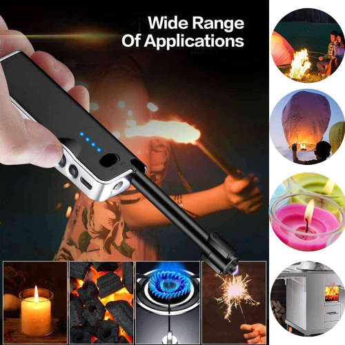 Portable USB Retractable Plasma Lighter with Flashlight - Black