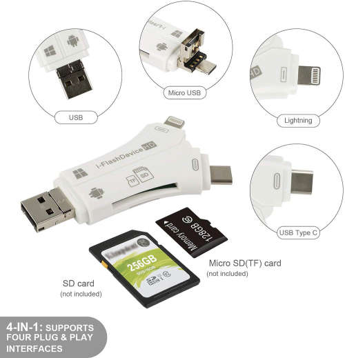 i-Flash Device 4 in 1 SD TF Card Reader for iPhone iPad Android Cellphone