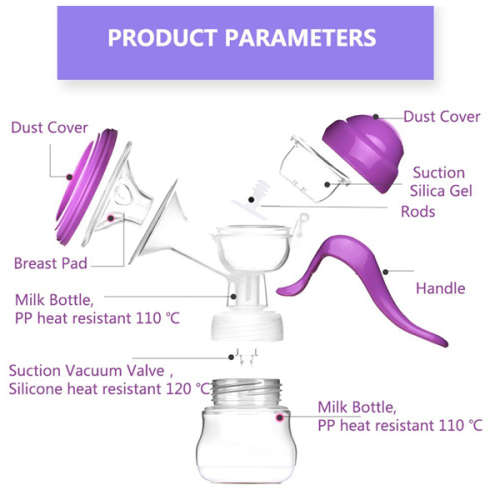 Manual Breast Pump with Lid for Breastfeeding using only 100% Food Grade, BPA-Free