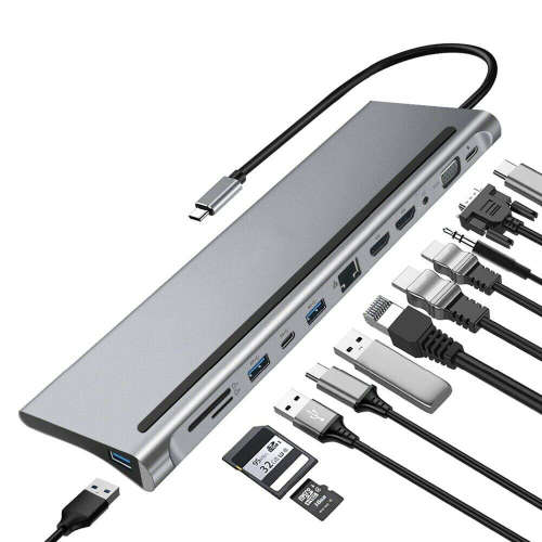 12-in-1 USB C HUB Docking Station Type C to USB 3.0 HDMI Adapter
