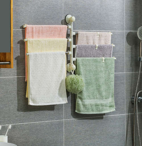 Wall-Mounted Swivel Bathroom Towel Rack Hanger - 6 Arm