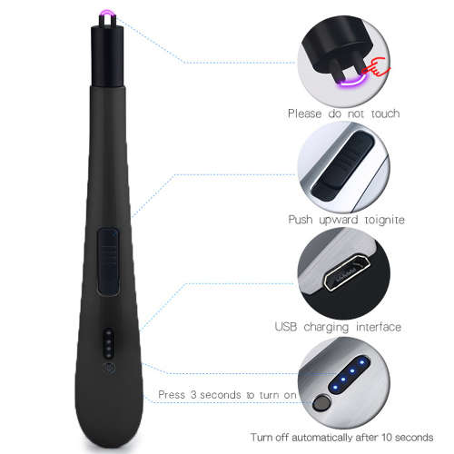 Outdoor BBQ Long Handle Rechargeable Electric USB Pulsed Arc Lighter-Black
