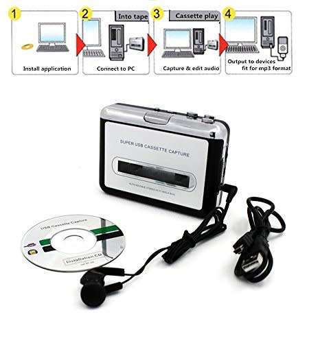 USB Portable Cassette to MP3 Converter Tape-to-MP3 Player with Headphones