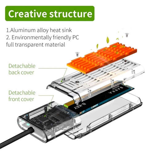 Transparent M.2 SSD NGFF SATA Hard Drive Case for USB3.0 Gen1 - Gold
