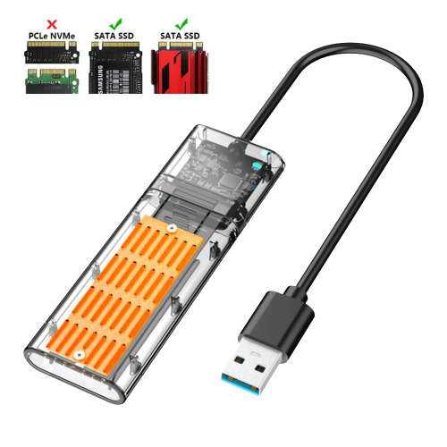 Transparent M.2 SSD NGFF SATA Hard Drive Case for USB3.0 Gen1 - Gold