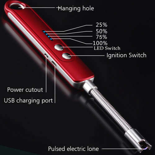 Portable 360 Degree Rotation Electronic Arc Lighter with LED Torch-Red