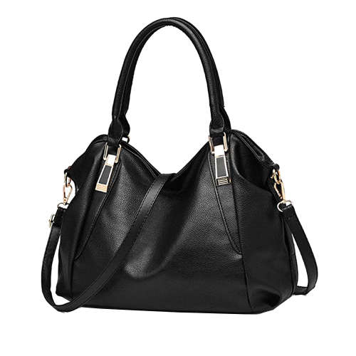 Women`s Fashion Soft Leather Satchel Handbag Shoulder Bag - Black