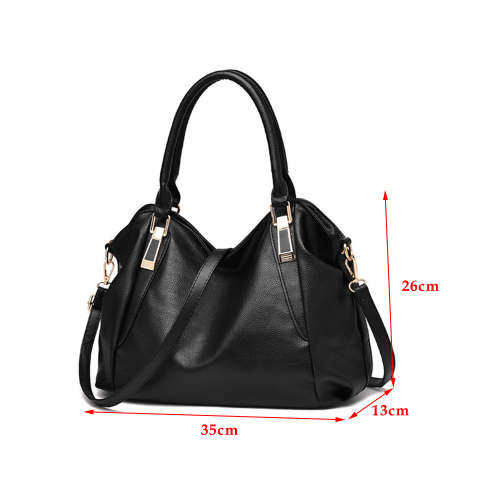 Women`s Fashion Soft Leather Satchel Handbag Shoulder Bag - Black