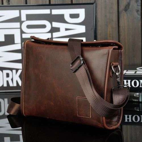 Fashion Men Crazy Horse PU Leather Business Briefcase Handbag