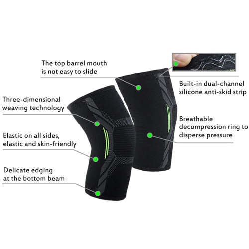 Professional 3D Knee Compression Sleeve Brace with Silicone Pad - Size:L