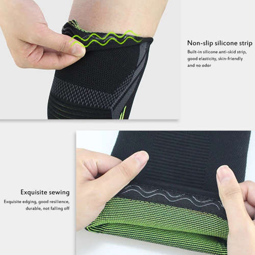 Professional 3D Knee Compression Sleeve Brace with Silicone Pad - Size:L