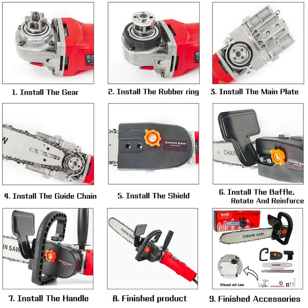 12 Inch Chainsaw Converter Set For M10 Angle Grinder,Chainsaw Adapter Converter Bracket DIY Kit Chai