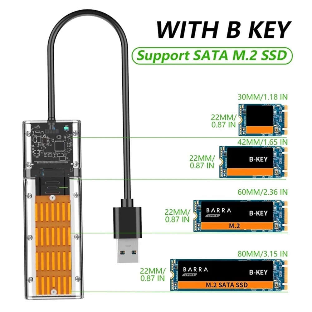 Transparent M.2 SSD NGFF SATA Hard Drive Case for USB3.0 Gen1 - Gold