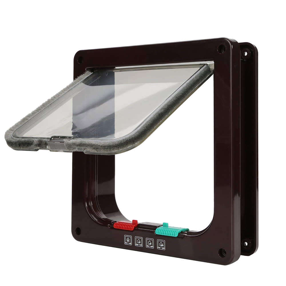 4 Way Lockable Pet Flap Door - Brown (Size:L)