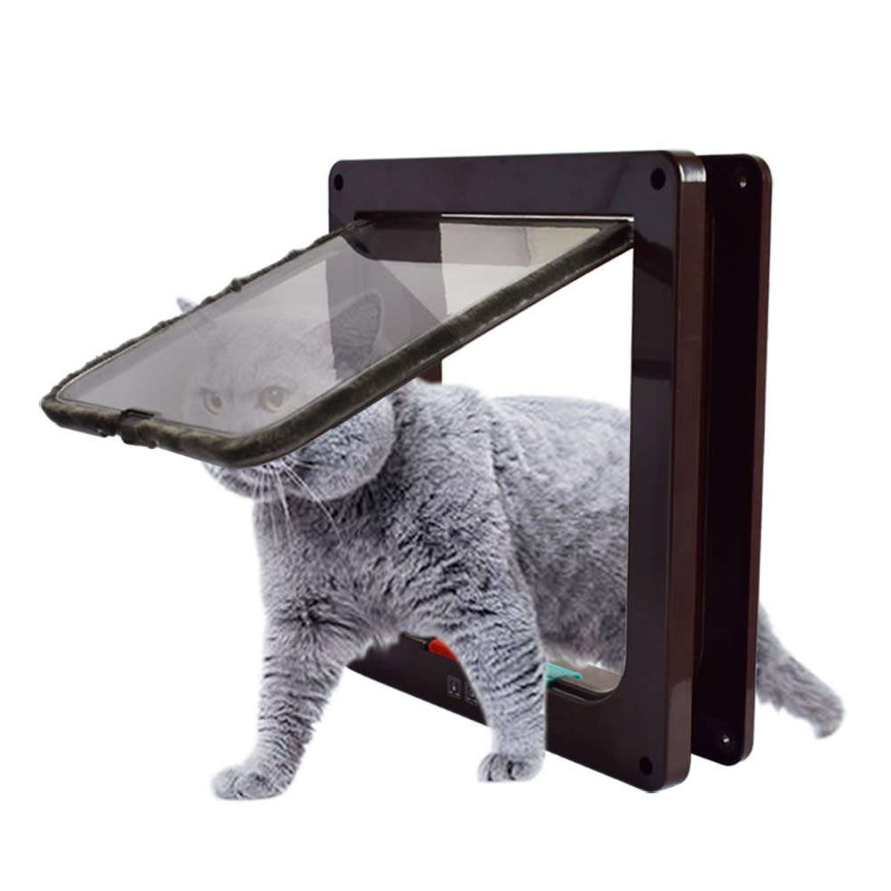 4 Way Lockable Pet Flap Door - Brown (Size:L)