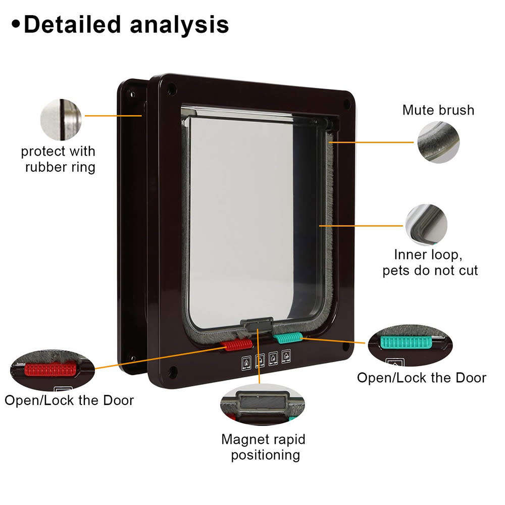 4 Way Lockable Pet Flap Door - Brown (Size:L)