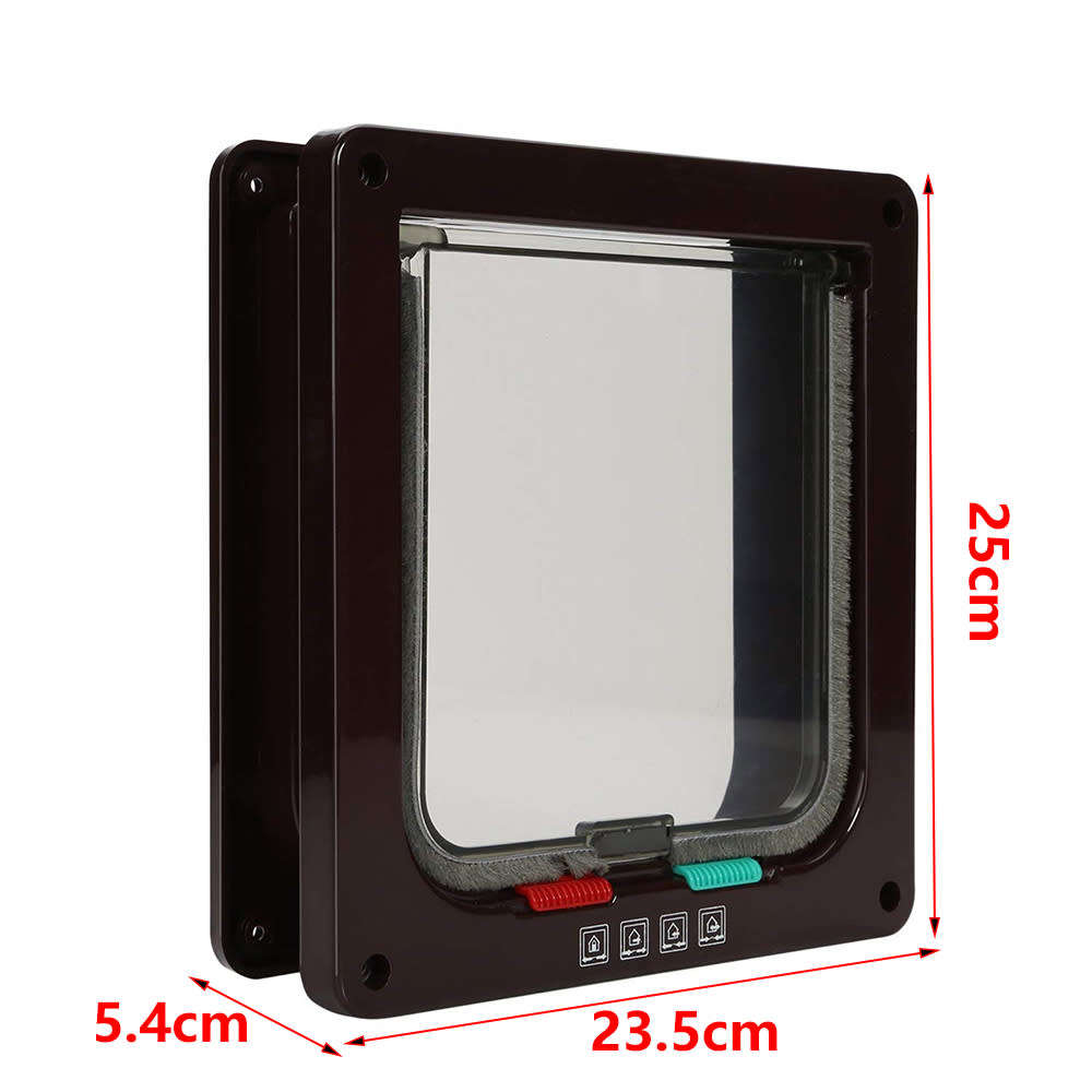 4 Way Lockable Pet Flap Door - Brown (Size:L)