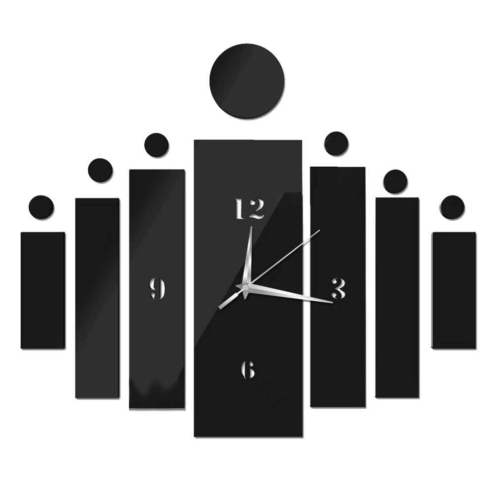 Modern Art DIY Acrylic Mirror Cylinder Wall Clock- Black