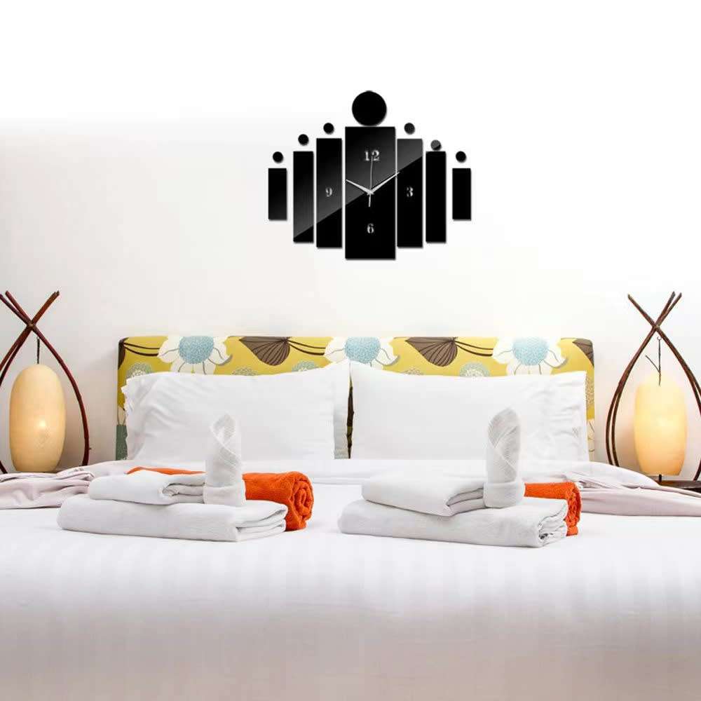 Modern Art DIY Acrylic Mirror Cylinder Wall Clock- Black