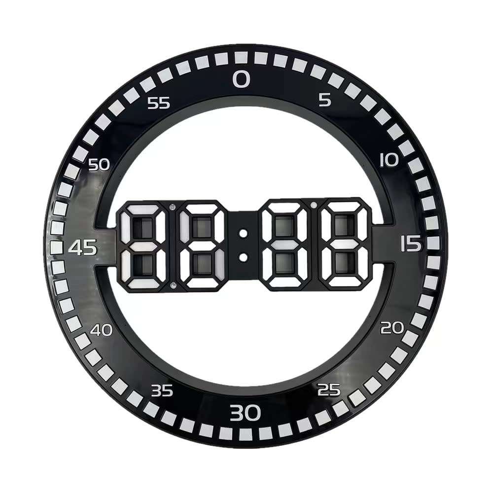 3D LED Digital Wall Clock Electronic Night Glow Round Wall Clock-White Led