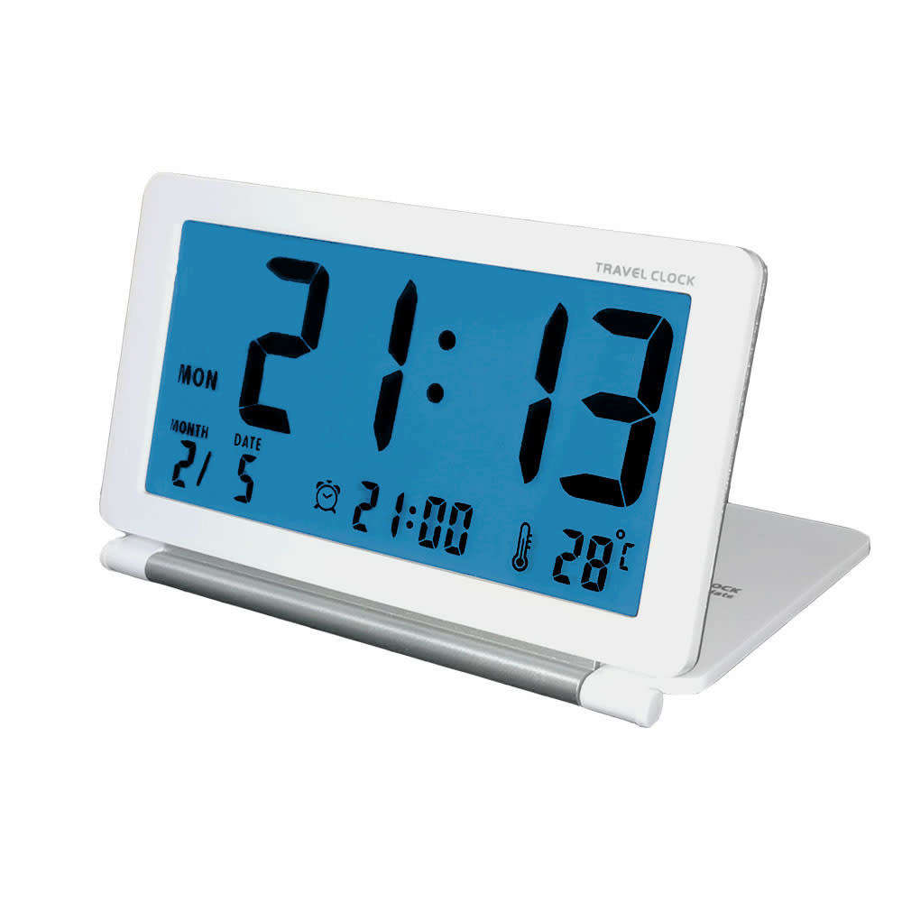 Portable Ultrathin LED Digital Travel Alarm Clock with Night Lamp - White