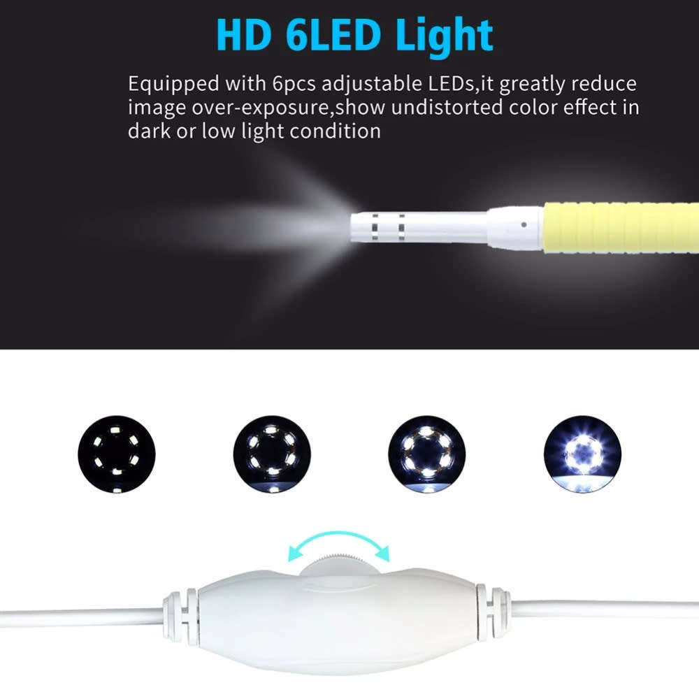 5.5mm 3-in-1 Visual Earpick With LED Camera Endoscope - Yellow