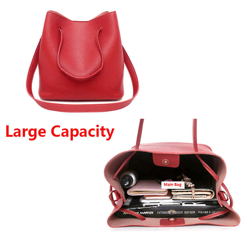 4 Pieces/Set PU Leather Women Handbag Shoulder Bag Tote Card Holder - Red