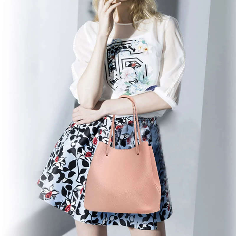 4 Pieces/Set PU Leather Women Handbag Shoulder Bag Tote Card Holder - Pink